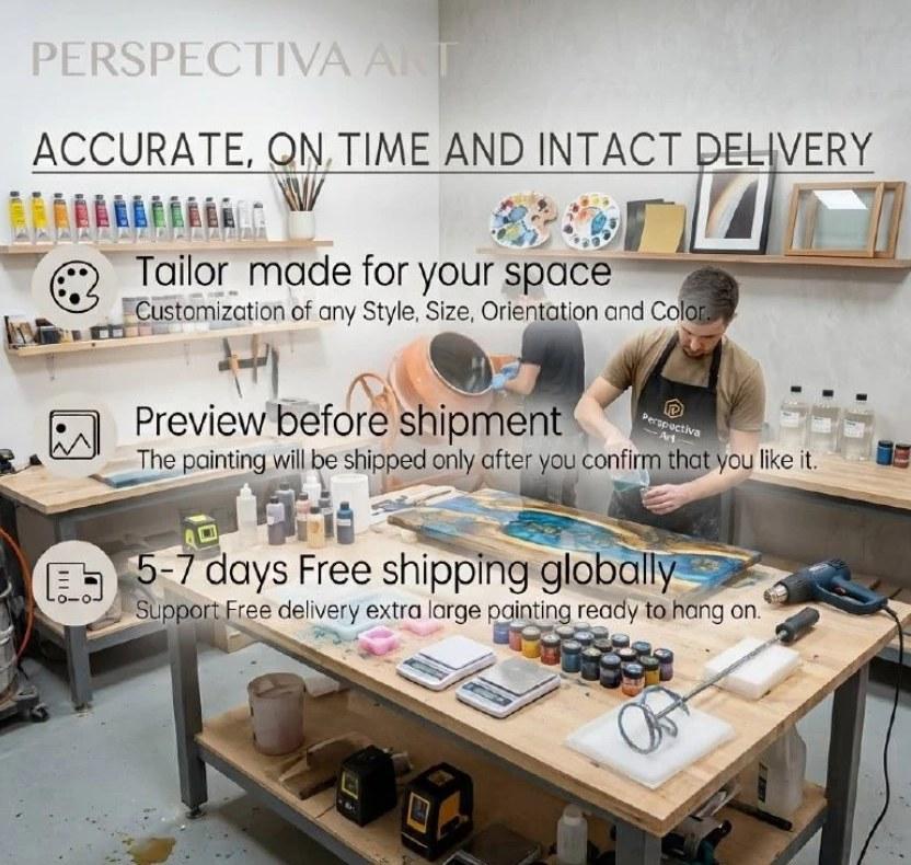 Perspectiva Art — Accurate, on time and intact delivery. Tailor made for your space: customization of any style, size, orientation and color. Preview before shipment: the painting will be shipped only after you confirm that you like it. 5–7 days free shipping globally.