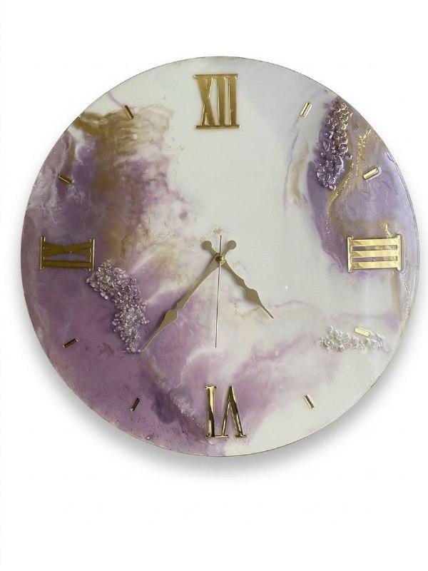 Royal Amethyst resin wall clock, front view