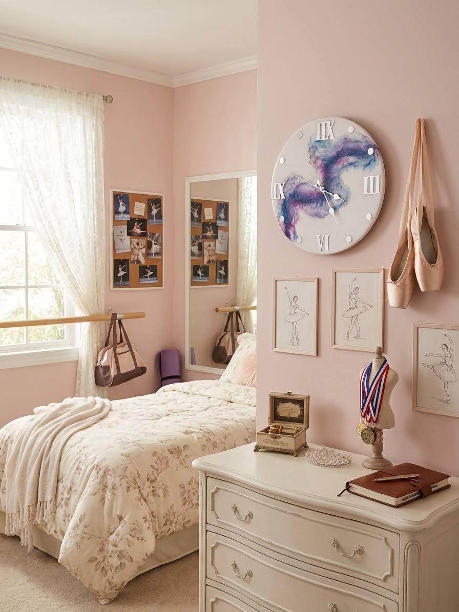 Infinity epoxy clock on a pink bedroom wall